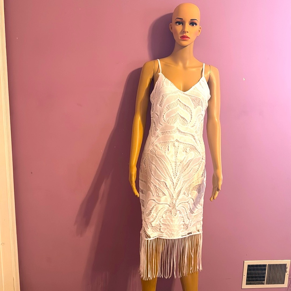 Eilly Bazar White Medium Fringe Dress